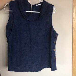 Cool linen top, denim-blue, side buttons